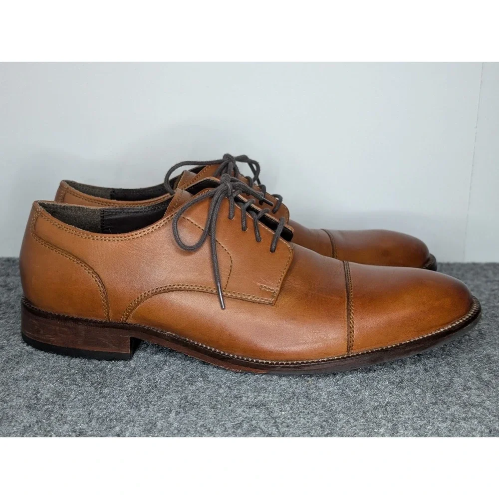 Cole Haan Benton II Brown Leather Cap‎ Toe Dress Shoes C24120 Men's 8 M